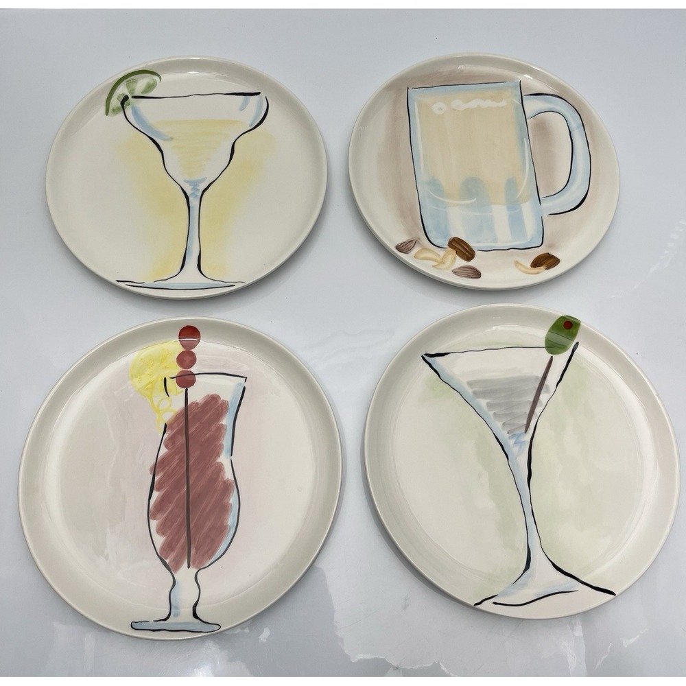 World Market Cocktail Appetizer Salad Plates Ceramic Hand Painted Set 4 Retired